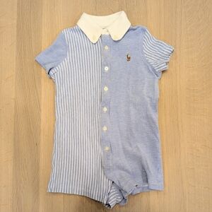 Ralph Lauren Kids Blue and White Striped Button Down Romper